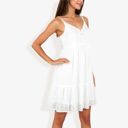 White Large Sleeveless Swiss Dot Dress with Ruffle Hem