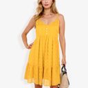 Yellow Large Sleeveless Swiss Dot Dress with Ruffle Hem