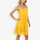 Yellow Large Sleeveless Swiss Dot Dress with Ruffle Hem