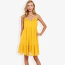 Yellow Large Sleeveless Swiss Dot Dress with Ruffle Hem