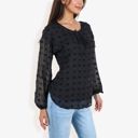  Long Sleeve Polka Dot Chiffon Blouse With Tie Neck