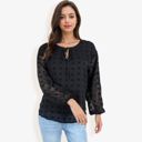 Black Large Long Sleeve Polka Dot Chiffon Blouse With Tie Neck