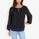 Black Large Long Sleeve Polka Dot Chiffon Blouse With Tie Neck