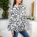  Long Sleeve Ruffle Trim Tiered Blouse with Bow Tie Neckline and Bell Sleeves Casual Top