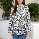  Long Sleeve Ruffle Trim Tiered Blouse with Bow Tie Neckline and Bell Sleeves Casual Top