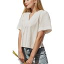  Puffed Sleeve V-Neck Gathered Blouse