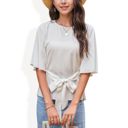  Flutter Sleeve Top with Waist Tie and Round Neckline