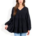  V-Neck Tiered Babydoll Top with Long Puff Sleeves