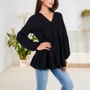  V-Neck Tiered Babydoll Top with Long Puff Sleeves