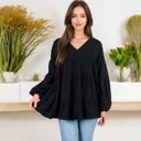  V-Neck Tiered Babydoll Top with Long Puff Sleeves