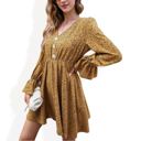 Yellow Large Long Sleeve Button-Front Dress with Flared Cuffs