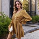 Yellow Large Long Sleeve Button-Front Dress with Flared Cuffs