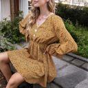 Yellow Large Long Sleeve Button-Front Dress with Flared Cuffs