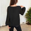 Black Medium Sheer Sleeve V-Neck Blouse with Delicate Dot Embroidery