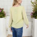 Green Large Sheer Sleeve V-Neck Blouse with Delicate Dot Embroidery