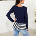  Long Sleeve Top with Striped Hem Contrast Layered Look Casual Comfortable Tunic Style