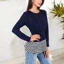  Long Sleeve Top with Striped Hem Contrast Layered Look Casual Comfortable Tunic Style