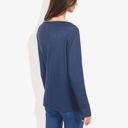 Blue Large Open Neck Waffle Knit Dolman Sleeve Side Slit Tunic Pullover