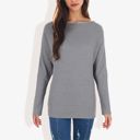 Gray Large Open Neck Waffle Knit Dolman Sleeve Side Slit Tunic Pullover