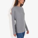 Gray Medium Open Neck Waffle Knit Dolman Sleeve Side Slit Tunic Pullover