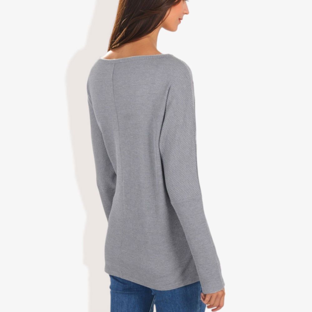 Open Neck Waffle Knit Dolman Sleeve Side Slit Tunic Pullover