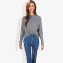 Gray Medium Open Neck Waffle Knit Dolman Sleeve Side Slit Tunic Pullover