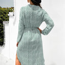 Green Large Long Sleeve Button-Down Midi Dress with Floral Print and Waist Tie