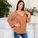  Lace Detail V-Neck Blouse with Bell Sleeves