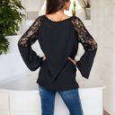 Black Large Lace Detail V-Neck Blouse with Bell Sleeves