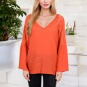 Orange Large Lace Detail V-Neck Blouse with Bell Sleeves