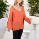 Orange Large Lace Detail V-Neck Blouse with Bell Sleeves