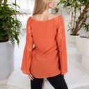 Orange Large Lace Detail V-Neck Blouse with Bell Sleeves