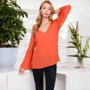 Orange Large Lace Detail V-Neck Blouse with Bell Sleeves