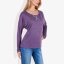  Long Sleeve Boat Neck Pullover Top with Stitch Detail