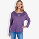  Long Sleeve Boat Neck Pullover Top with Stitch Detail