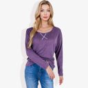  Long Sleeve Boat Neck Pullover Top with Stitch Detail