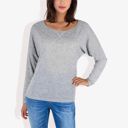 Gray Large Long Sleeve Boat Neck Pullover Top with Stitch Detail