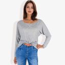 Gray Large Long Sleeve Boat Neck Pullover Top with Stitch Detail