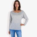 Gray Large Long Sleeve Boat Neck Pullover Top with Stitch Detail