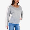 Gray Large Long Sleeve Boat Neck Pullover Top with Stitch Detail