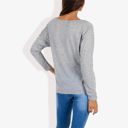 Gray Large Long Sleeve Boat Neck Pullover Top with Stitch Detail