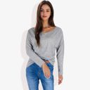 Gray Large Long Sleeve Boat Neck Pullover Top with Stitch Detail