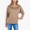 Beige Large Long Sleeve Boat Neck Pullover Top with Stitch Detail