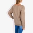 Beige Large Long Sleeve Boat Neck Pullover Top with Stitch Detail