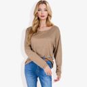 Beige Large Long Sleeve Boat Neck Pullover Top with Stitch Detail