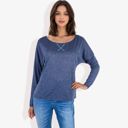 Blue Large Long Sleeve Boat Neck Pullover Top with Stitch Detail