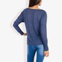 Blue Medium Long Sleeve Boat Neck Pullover Top with Stitch Detail