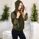 Green Large Waffle Knit Hoodie with Long Sleeves Featuring Contrast Patchwork Casual Pullover Top