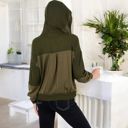 Green Large Waffle Knit Hoodie with Long Sleeves Featuring Contrast Patchwork Casual Pullover Top