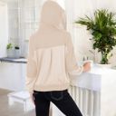 Beige Large Waffle Knit Hoodie with Long Sleeves Featuring Contrast Patchwork Casual Pullover Top